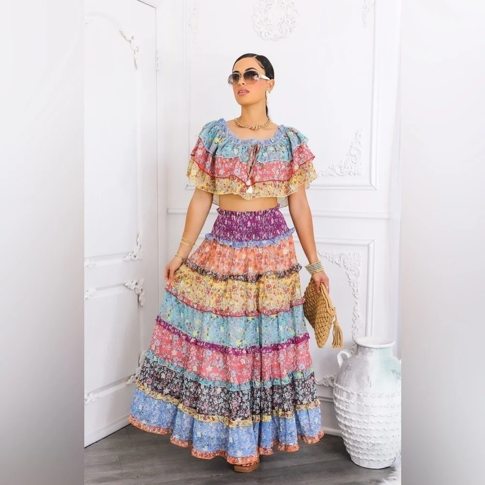 Multicolor Floral Maxi Skirt Set